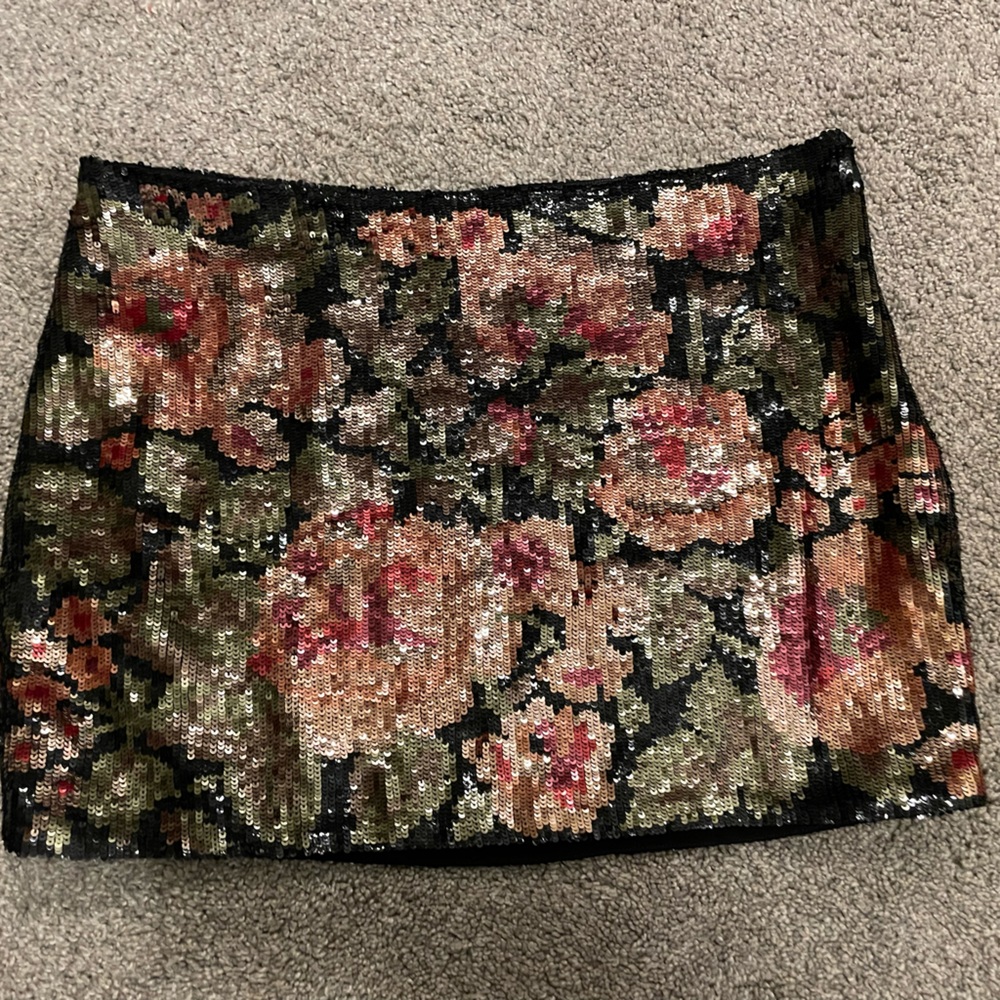 Haute hippie mini floral sequin skirt